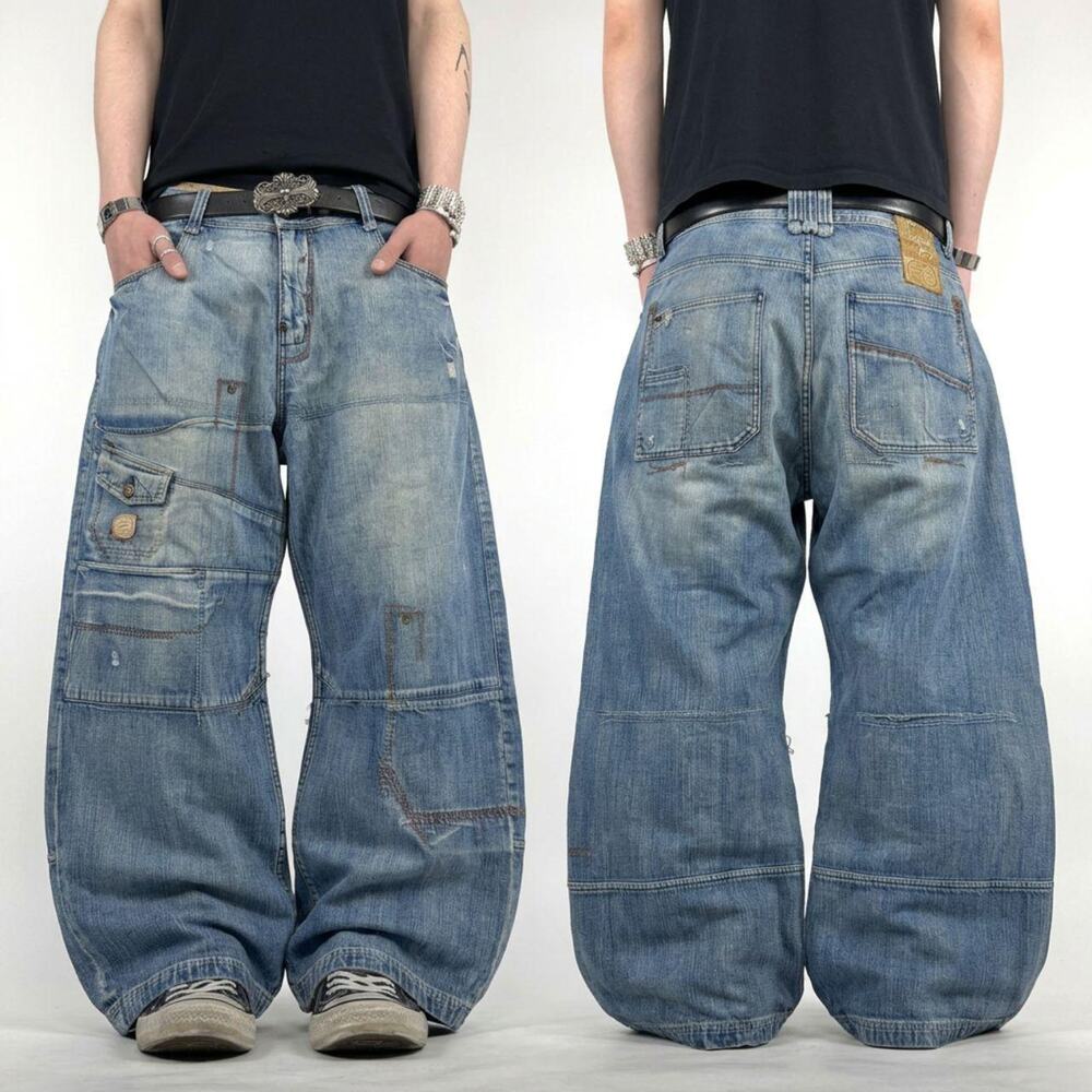 Vintage y2k baggy archive embroidered faded stonewash pepe jeans